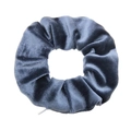 Hidden zipper blue velvet scrunchie pocket hair tie with soft fabric texture - Blue Gray