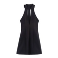 Elegantes schwarzes Neckholder-Kleid mit tiefem V-Ausschnitt und Schleife im Minimal-Stil - XS / Schwarz