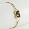 18K gold plated beaded bracelet with rectangular black enamel pendant and letter Z - Letter Z (ZH497G-Z-02)