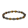 Tiger eye and hematite beaded bracelet for men with brown stones and grey metallic beads - 4mm Round & 6mm Tiger Eye