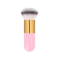 Portable pink foundation brush with golden ferrule and soft white bristles with black tips - Small Chubby Pink Gold Tricolor Hair (With Net)