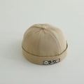 Close-up of khaki cotton baby docker hat featuring cute animal embroidery details - 48-50cm(6 Months-2 Years) / Light Khaki