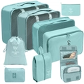 8-piece mint green travel organizer set with mesh bags, shoe bag and toiletry pouch - Digital & Toiletry 9-Piece Set / Lake Blue