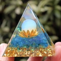 6cm crystal pyramid with gold foil, blue stones, and lotus opal sphere detail - XQK21 Opal Ball Lotus