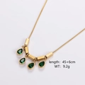 Detailed view of green cat-eye stone necklace with 45+6cm length and 9.2g weight specs - Green Water Drop Faux Gemstone