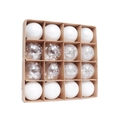 Set of 16 white and clear Christmas baubles with pearl and feather fillings in a gift box - 16 Pieces Pack / White Letter B
