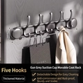 Porte-crochets à ventouse gris anthracite avec cinq crochets réglables pour salle de bain - Gris Gunmetal Activité à Ventouse Coulissante-5 Crochets