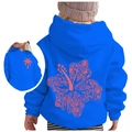 Kids bright blue Chasing Sunsets hoodie featuring large orange hibiscus back print - Tops / Size 100 / Sapphire Blue