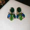 Elegant emerald and blue zircon floral earrings with high-shine crystal accents. - Flower Cluster Style (78#)