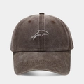 Close-up of dolphin embroidery on washed cotton baseball cap with vintage texture - Adjustable / Coffee