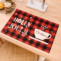Tovaglietta natalizia a quadretti rossi e neri con tazza di caffè e scritte festive - Quadri Rosso Nero Caffè
