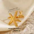 Adjustable golden starfish ring in stainless steel with textured sea star details - Double Starfish Shape Style (873-9)