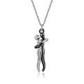 Macro shot of silver and black metal lovers hugging pendant on a link chain necklace - Small (2.6cm) / Black + Silver