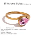 18K gold plated stainless steel ring featuring a pear-cut pink October birthstone - October Pink