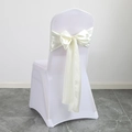 White stretch chair cover with beige satin silk bow tie decoration for weddings - Ivory