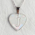 Silver heart necklace with mother of pearl inlay and letter J pendant for women - Letter J / Silver