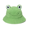 Lindo sombrero de pescador de rana de felpa verde con ojos y bordado en vellón cálido - 58cm / Verde