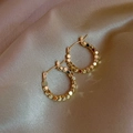 Elegant 925 silver needle golden beaded geometric hoop earrings on pink satin fabric - Gold Beaded Granule Style (E067)