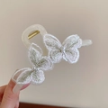 Elegant cream butterfly hair claw clip with lace embroidery and pearl decorations - 40# White Lace Butterfly Claw Clip