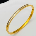 Elegant gold-plated stainless steel hinge bangle with a full row of square-cut crystals - Gold Tone Square Zirconia Style (29-D-10)