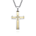Collar de cruz bicolor para hombre en plata y oro con circonita brillante en el centro - Solo colgante / Mezcla de Plata y Oro