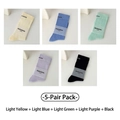 Set of 5 pairs of colorful cotton mid-calf socks with ribbed texture in pastel shades - 5 Pairs (Yellow+Blue+Green+Purple+Black)