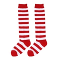 Close-up of red and white striped Christmas knit long socks with detailed fabric texture - One Size (7-12Y) / Red and White Wide Stripes