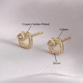 Elegant heart-shaped copper stud earrings with zircon and 3 layers of golden plating - Heart Style