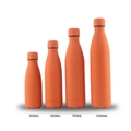 Matte orange stainless steel vacuum flasks in 350ml to 1000ml capacity sizes - Full Spray Vibrant Orange