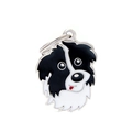 Enamel Border Collie keychain pendant in black and white finish with metal ring - 50 Border Collie
