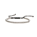 Pulsera tejida negra ajustable con cuentas metálicas plateadas sobre un fondo blanco - Estilo Cuentas de Cobre Plateadas de 4mm