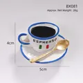 Mini espresso cup 3D fridge magnet with blue trim and gold spoon decoration - Coffee