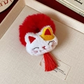 Chouchou en peluche rouge avec poupée chat blanc et glands en soie pour le Nouvel An - 42# Elastique-Blanc/Rouge