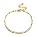 Gold finish tennis bracelet featuring green beads and sparkling zircon stones for women - Green (KB155303-Z)