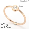 Anillo minimalista de acero de titanio oro rosa con circonita solitaria de 6 mm - US 7 / Oro Rosa (KR82024-GC)