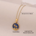 Golden stainless steel necklace with blue enamel coconut tree pendant and dimensions - 4# Royal Blue Round