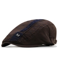 Detail of vintage cotton beret with geometric stitching and metal buckle strap - M (56-58cm) / Coffee
