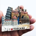 Hand holding a 3D resin Tuscany fridge magnet with Leaning Tower and Florence Cathedral - Toscana Landmarks Collection