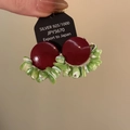 Retro acrylic and shell geometric earrings with 925 silver needle and dark red glaze - Silver Post Round Style (HE28807) / Red-Green