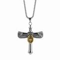 Vintage eagle cross necklace with gold peace symbol pendant on white background - Chain Length 60cm / Gold & Silver