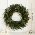 Artificial Christmas wreath with red berries and green pine needles, 60cm diameter size - Eucalyptus Red Berries 60cm