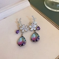 Boucles d'oreilles fleur vintage avec cristaux dégradés violets en goutte d'eau - Style Goutte d'Eau Fleurie Irisée (Perno en Argent Sterling 925)