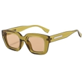 Retro olive green square sunglasses with translucent frames and light brown tinted lenses - Olive Green Frame Champagne Lens