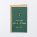 Dark green greeting card with crown cat bronze pendant and kraft envelope set - Fox