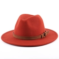 Cappello Fedora in lana rosso ruggine con cinturino in pelle marrone e fibbia - Rosso Mattone