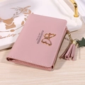 Pink minimalist short faux leather wallet for women with golden butterfly buckle and tassel - Pink