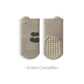 Green crocodile pattern baby walking socks with anti-slip rubber dots on the sole - Green Crocodile