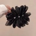 Elegant black pleated chiffon flower hair claw clip with sparkling heart-shaped rhinestones - Mesh Heart Rhinestone / Black