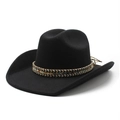 Chapeau de cowboy classique en feutre noir avec ruban ethnique tissé sur fond blanc - M (56-58cm) / Noir