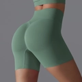 Seamless sage green yoga shorts with high waist and scrunch butt lifting effect - Fog Moss Green